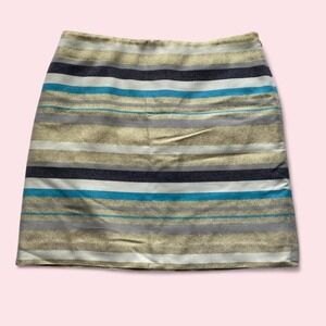 Ann Taylor LOFT Metallic Gold Striped Mini Skirt Blue Grey Size 4 Holiday Party